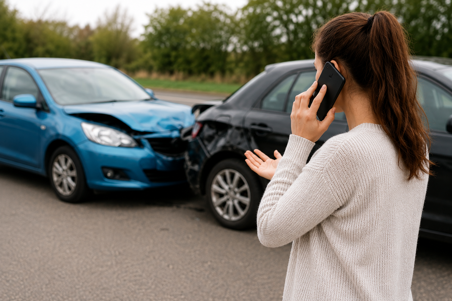 Woman calling for help after car accident Grand Rapids Michigan